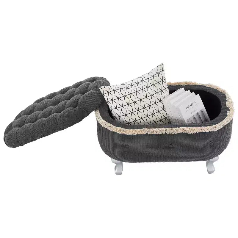 TUYOHW 29.5 Panchina Pouf Contenitore Retrò da Fondo Letto con Frange, Elegante Pouf Accent Trapuntato per Camera da Letto e Soggiorno, Capacità 136 kg