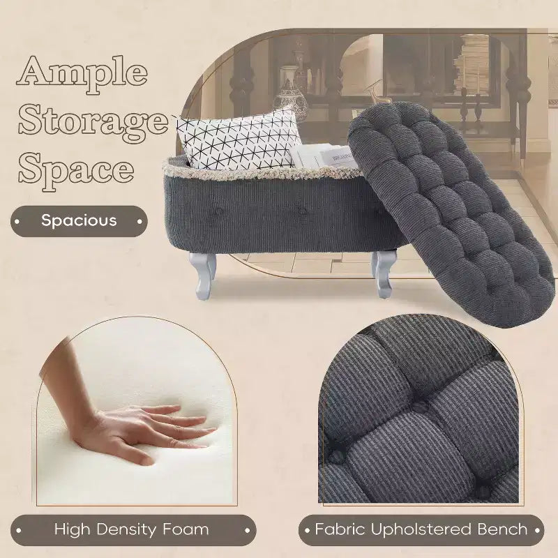 TUYOHW 29.5 Panchina Pouf Contenitore Retrò da Fondo Letto con Frange, Elegante Pouf Accent Trapuntato per Camera da Letto e Soggiorno, Capacità 136 kg