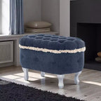 TUYOHW 29.5 Panchina Pouf Contenitore Retrò da Fondo Letto con Frange, Elegante Pouf Accent Trapuntato per Camera da Letto e Soggiorno, Capacità 136 kg