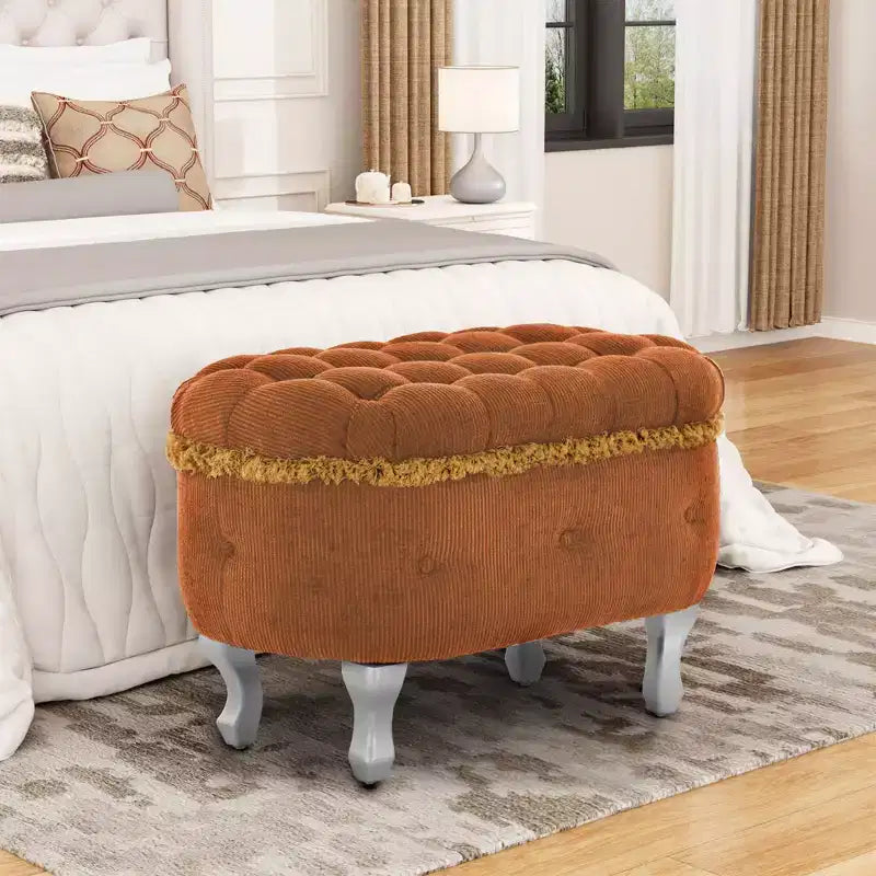 TUYOHW 29.5 Panchina Pouf Contenitore Retrò da Fondo Letto con Frange, Elegante Pouf Accent Trapuntato per Camera da Letto e Soggiorno, Capacità 136 kg