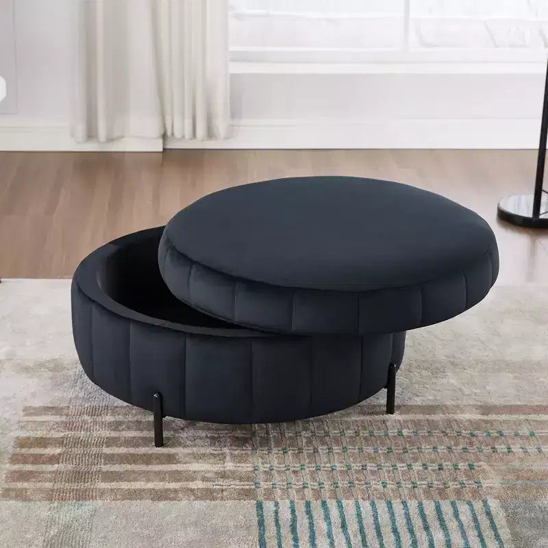 TUYOHW 31.5W Ottomana Rotonda con Coperchio Reversibile, Ottomana/Tavolino da Caffè di Lusso in Velluto per Soggiorno, Poggiapiedi d'Accento, Capacità 125kg