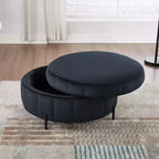TUYOHW 31.5W Ottomana Rotonda con Coperchio Reversibile, Ottomana/Tavolino da Caffè di Lusso in Velluto per Soggiorno, Poggiapiedi d'Accento, Capacità 125kg