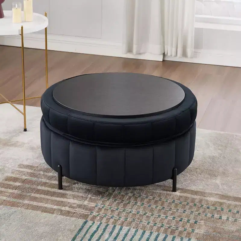 TUYOHW 31.5W Ottomana Rotonda con Coperchio Reversibile, Ottomana/Tavolino da Caffè di Lusso in Velluto per Soggiorno, Poggiapiedi d'Accento, Capacità 125kg