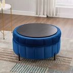 TUYOHW 31.5W Ottomana Rotonda con Coperchio Reversibile, Ottomana/Tavolino da Caffè di Lusso in Velluto per Soggiorno, Poggiapiedi d'Accento, Capacità 125kg
