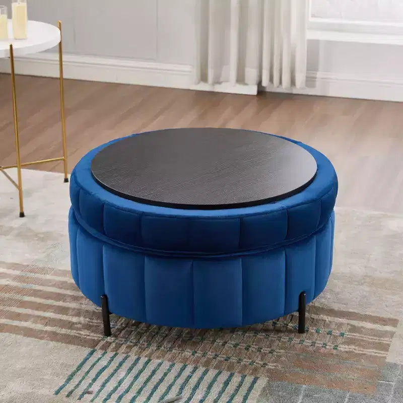 TUYOHW 31.5W Ottomana Rotonda con Coperchio Reversibile, Ottomana/Tavolino da Caffè di Lusso in Velluto per Soggiorno, Poggiapiedi d'Accento, Capacità 125kg