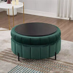 TUYOHW 31.5W Ottomana Rotonda con Coperchio Reversibile, Ottomana/Tavolino da Caffè di Lusso in Velluto per Soggiorno, Poggiapiedi d'Accento, Capacità 125kg