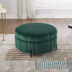 TUYOHW 31.5W Round Ottoman with Reversible Lid,Luxury Velvet Coffee Table Ottoman for Living Room,Accent Footstool,275lbs Capacity