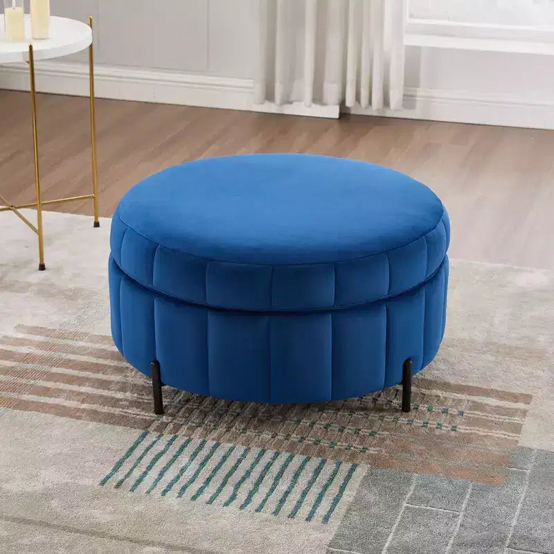 TUYOHW 31.5W Ottomana Rotonda con Coperchio Reversibile, Ottomana/Tavolino da Caffè di Lusso in Velluto per Soggiorno, Poggiapiedi d'Accento, Capacità 125kg