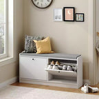 TUYOHW 39.7L Cushioned Storage Shoe Bench for Entrance,High Quality Wooden Entrayway Ottoman Bench with Cushion for Seating,White