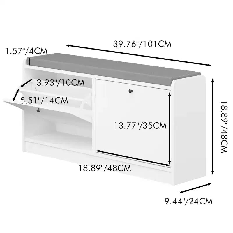 TUYOHW 39.7L Panca Scarpa Contenitore Imbottita per Ingresso, Panca Ottomana in Legno di Alta Qualità per Ingresso con Cuscino per Seduta, Bianco