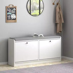 TUYOHW 39.7L Panca Scarpa Contenitore Imbottita per Ingresso, Panca Ottomana in Legno di Alta Qualità per Ingresso con Cuscino per Seduta, Bianco