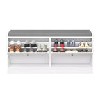 TUYOHW 39.7L Panca Scarpa Contenitore Imbottita per Ingresso, Panca Ottomana in Legno di Alta Qualità per Ingresso con Cuscino per Seduta, Bianco