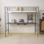 Karl Home Letto a soppalco matrimoniale in metallo con scrivania e mensole, 2 scale incorporate
