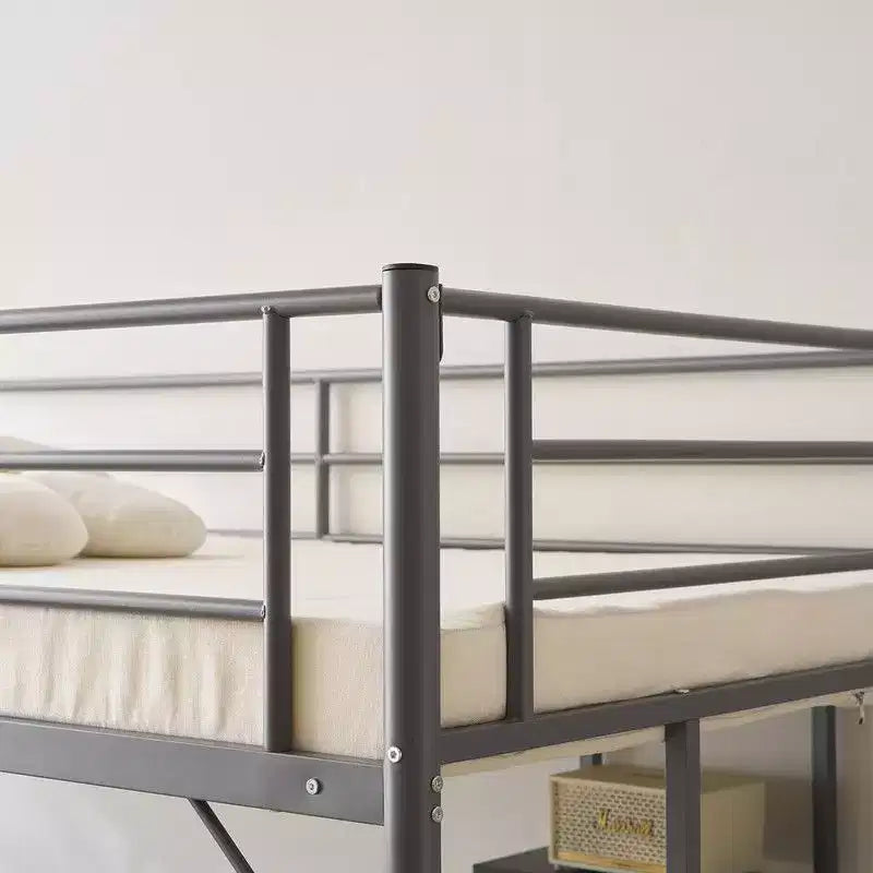 Karl Home Letto a soppalco matrimoniale in metallo con scrivania e mensole, 2 scale incorporate