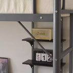 Karl Home Letto a soppalco matrimoniale in metallo con scrivania e mensole, 2 scale incorporate
