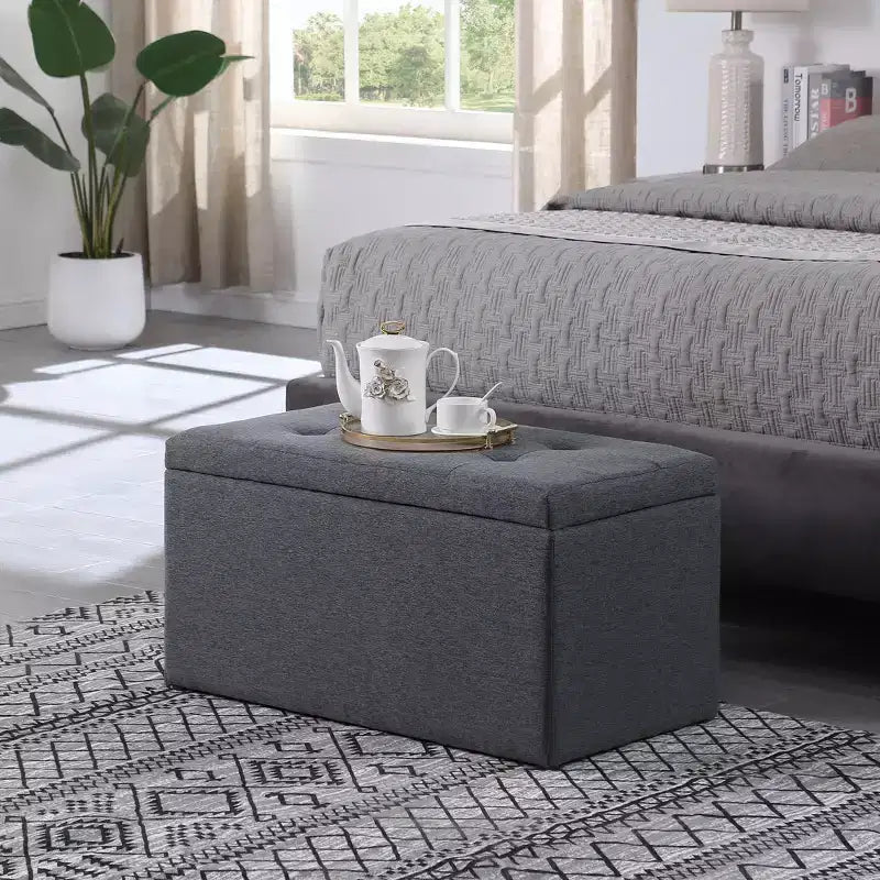 Okak Panca Moderna con Contenitore e Ampio Spazio di Archiviazione, Poggiapiedi Ottomano con Seduta Imbottita, Panca da Ingresso per Soggiorno, Camera da Letto, Grigio Scuro