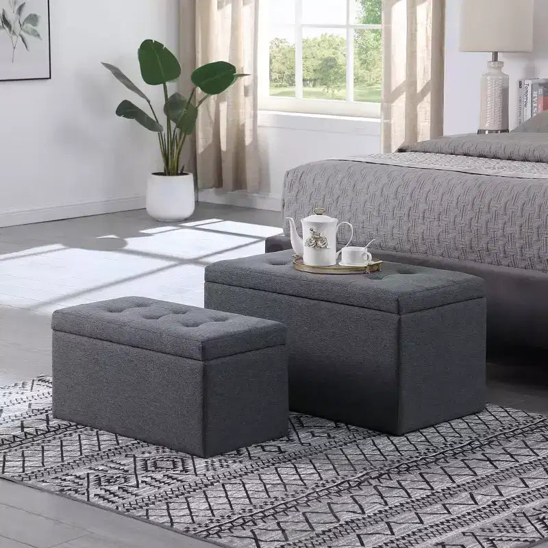 Okak Panca Moderna con Contenitore e Ampio Spazio di Archiviazione, Poggiapiedi Ottomano con Seduta Imbottita, Panca da Ingresso per Soggiorno, Camera da Letto, Grigio Scuro