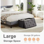 Panca poggiapiedi Okak 76 x 110 cm con contenitore e seduta imbottita in schiuma spessa, pieghevole con grande capacità, panca per la camera da letto o il soggiorno