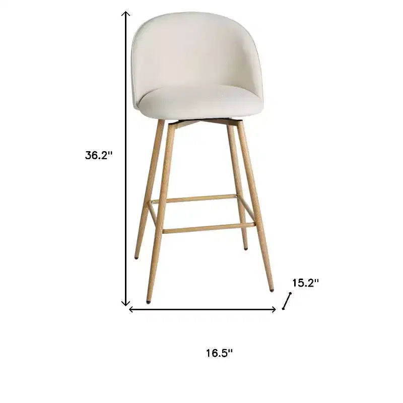 HomeRoots Set di due sedie da bar girevoli da 27 pollici beige e rovere in tessuto e metallo altezza bancone