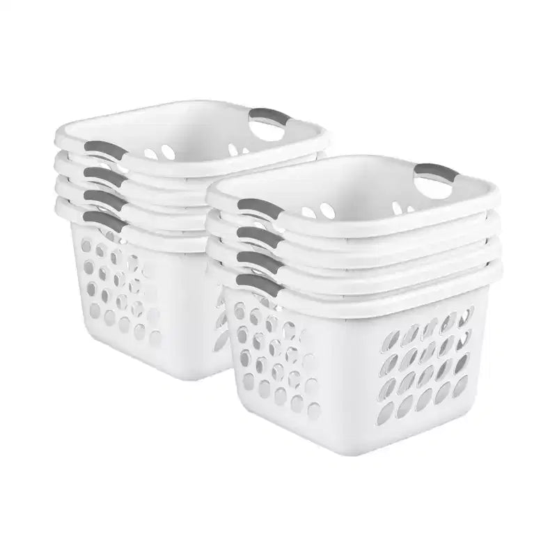 Sterilite Square Laundry Basket, 1.5 BushelHamper with Handles, White, 8 Pack