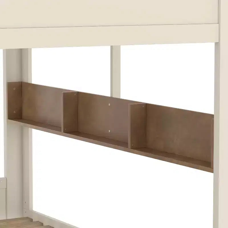 Bellemave Letto a castello Queen su Queen con cassetti e mensole portaoggetti, struttura in legno massiccio con ganci, non necessita di rete a molle
