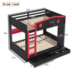 Bellemave Letto a castello Queen su Queen con cassetti e mensole portaoggetti, struttura in legno massiccio con ganci, non necessita di rete a molle
