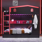 Bellemave Letto a castello Queen su Queen con cassetti e mensole portaoggetti, struttura in legno massiccio con ganci, non necessita di rete a molle