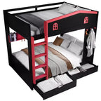 Bellemave Letto a castello Queen su Queen con cassetti e mensole portaoggetti, struttura in legno massiccio con ganci, non necessita di rete a molle