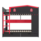 Bellemave Letto a castello Queen su Queen con cassetti e mensole portaoggetti, struttura in legno massiccio con ganci, non necessita di rete a molle