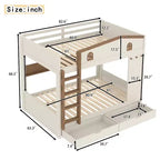 Bellemave Letto a castello Queen su Queen con cassetti e mensole portaoggetti, struttura in legno massiccio con ganci, non necessita di rete a molle