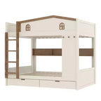Bellemave Letto a castello Queen su Queen con cassetti e mensole portaoggetti, struttura in legno massiccio con ganci, non necessita di rete a molle