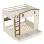 Bellemave Letto a castello Queen su Queen con cassetti e mensole portaoggetti, struttura in legno massiccio con ganci, non necessita di rete a molle
