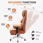 Sedia in pelle grande e alta KERDOM con poggiapiedi, poltrona direzionale ergonomica comoda e spaziosa con schienale alto e supporto lombare, nera