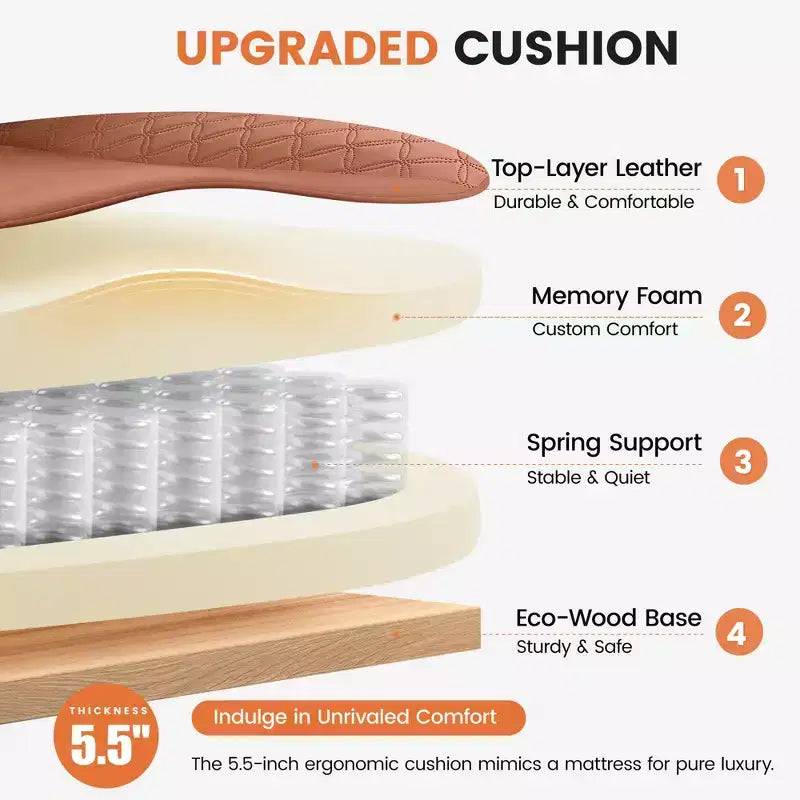 Sedia in pelle grande e alta KERDOM con poggiapiedi, poltrona direzionale ergonomica comoda e spaziosa con schienale alto e supporto lombare, nera
