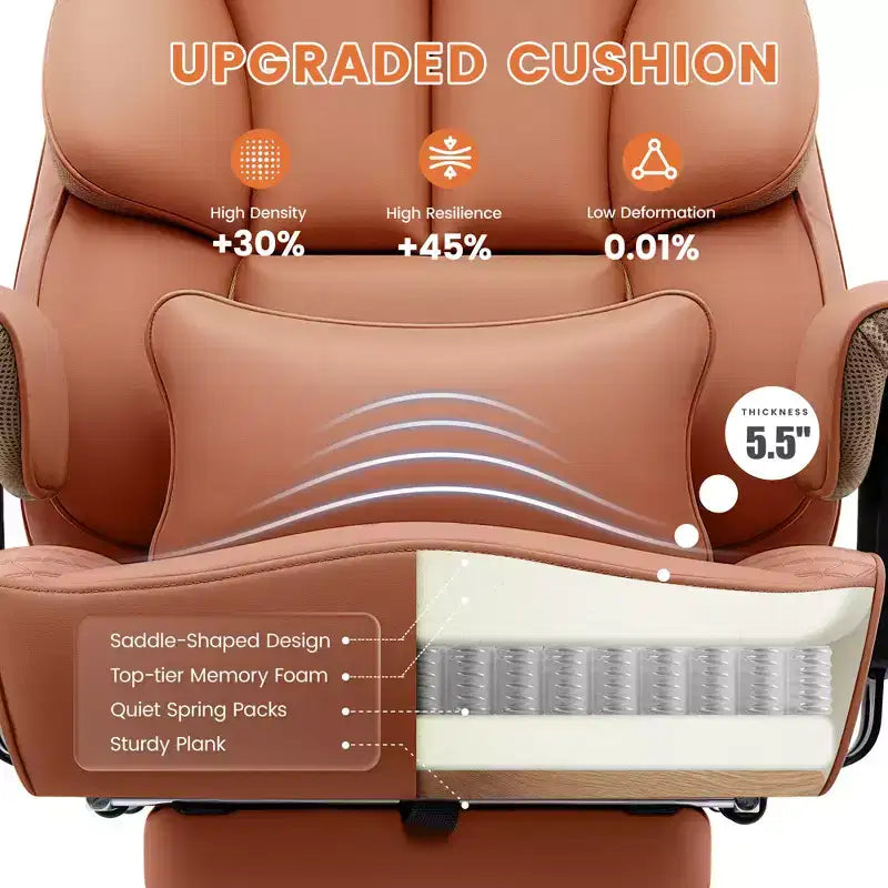 Sedia in pelle grande e alta KERDOM con poggiapiedi, poltrona direzionale ergonomica comoda e spaziosa con schienale alto e supporto lombare, nera