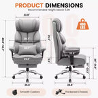 Sedia in pelle grande e alta KERDOM con poggiapiedi, poltrona direzionale ergonomica comoda e spaziosa con schienale alto e supporto lombare, nera