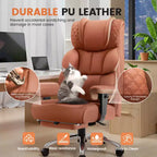 Sedia in pelle grande e alta KERDOM con poggiapiedi, poltrona direzionale ergonomica comoda e spaziosa con schienale alto e supporto lombare, nera