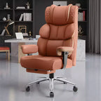 Sedia in pelle grande e alta KERDOM con poggiapiedi, poltrona direzionale ergonomica comoda e spaziosa con schienale alto e supporto lombare, nera