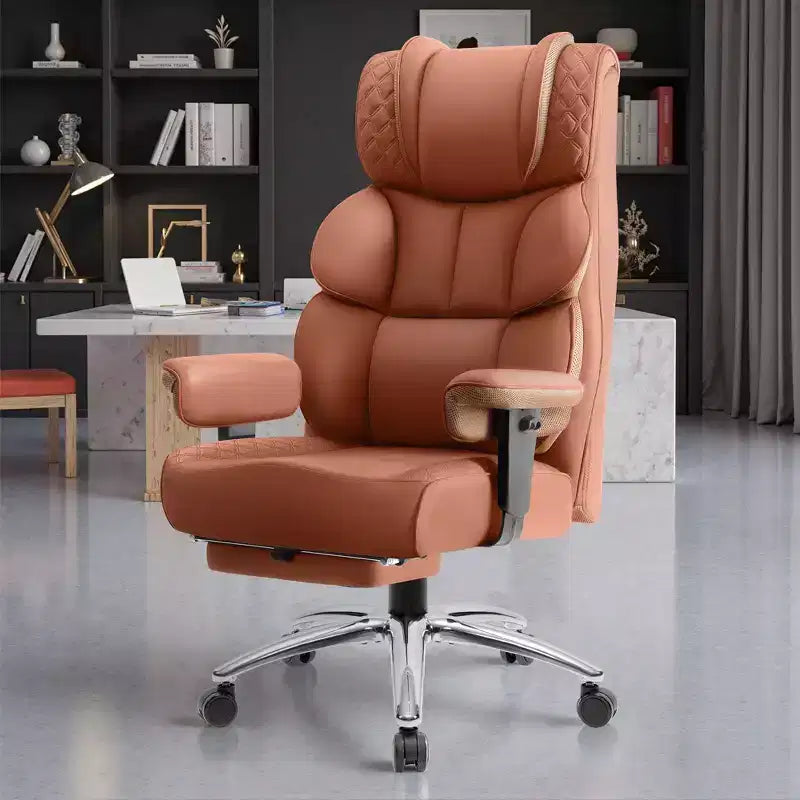 Sedia in pelle grande e alta KERDOM con poggiapiedi, poltrona direzionale ergonomica comoda e spaziosa con schienale alto e supporto lombare, nera