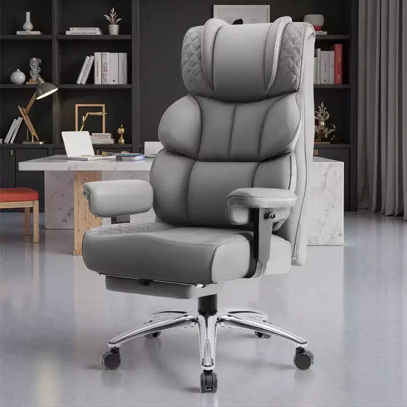Sedia in pelle grande e alta KERDOM con poggiapiedi, poltrona direzionale ergonomica comoda e spaziosa con schienale alto e supporto lombare, nera