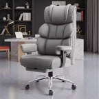 Sedia in pelle grande e alta KERDOM con poggiapiedi, poltrona direzionale ergonomica comoda e spaziosa con schienale alto e supporto lombare, nera