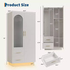 Mobile Contenitore a 2 Ante con Anta in Vetro, Armadietto Organizer Moderno in Legno con Aste Appendine e 2 Cassetti, Armadio Contenitore Alto