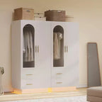 Mobile Contenitore a 2 Ante con Anta in Vetro, Armadietto Organizer Moderno in Legno con Aste Appendine e 2 Cassetti, Armadio Contenitore Alto
