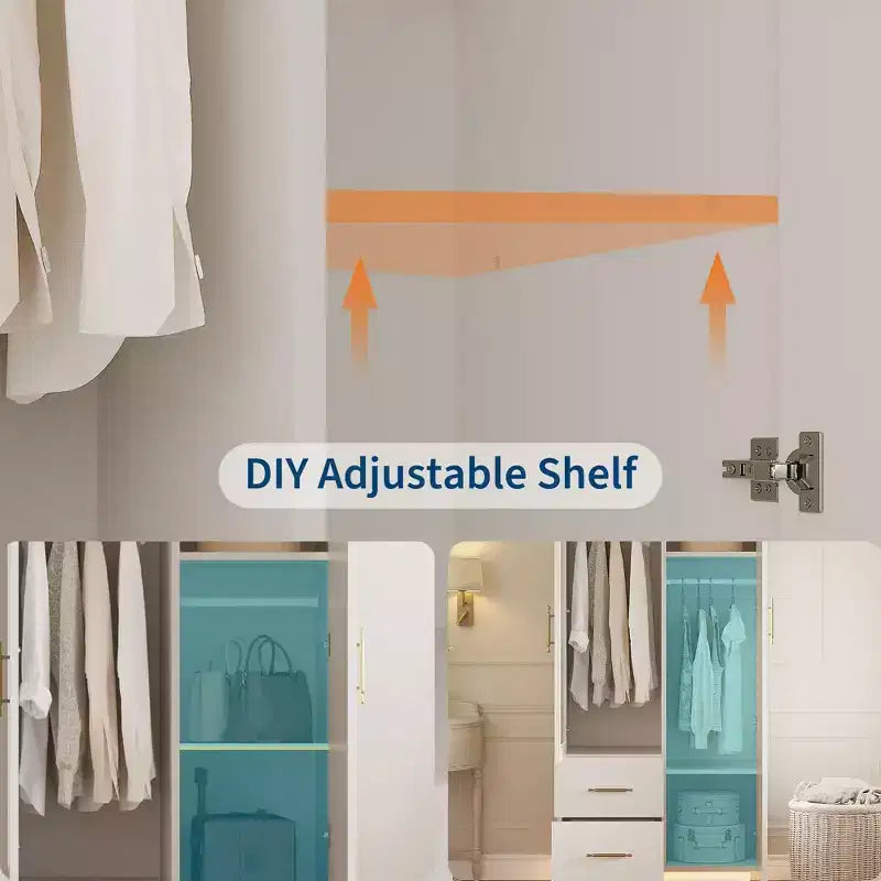 Mobile Contenitore a 2 Ante con Anta in Vetro, Armadietto Organizer Moderno in Legno con Aste Appendine e 2 Cassetti, Armadio Contenitore Alto