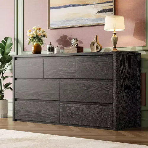7 Drawer Dresser for Bedroom, Wide Modern Chest of Drawers, Large Wood Dresser Wooden Storage Organizer for Living Room, Hallway Entryway