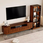 Set mobile TV, vetrinetta in vetro e tavolino da caffè ATJafurn, set soggiorno a tre pezzi in stile metà secolo, centro di intrattenimento per TV fino a 85", noce