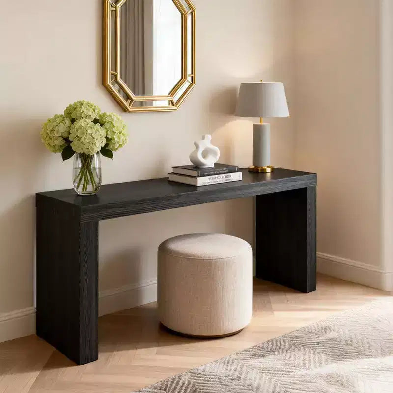 Karl Home Tavolo Consolle Lungo Stretto Nero Moderno in Legno da 58'' per Divano, per Soggiorno