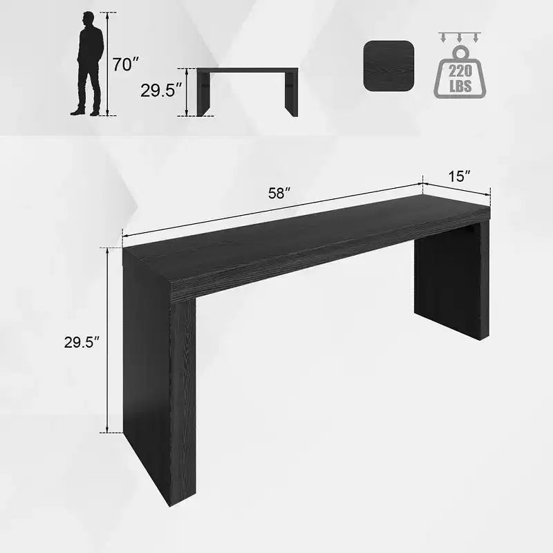 Karl Home Tavolo Consolle Lungo Stretto Nero Moderno in Legno da 58'' per Divano, per Soggiorno