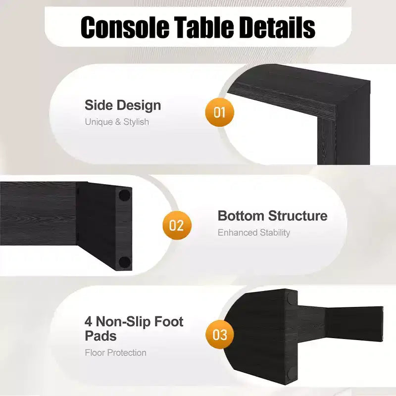 Karl Home Tavolo Consolle Lungo Stretto Nero Moderno in Legno da 58'' per Divano, per Soggiorno
