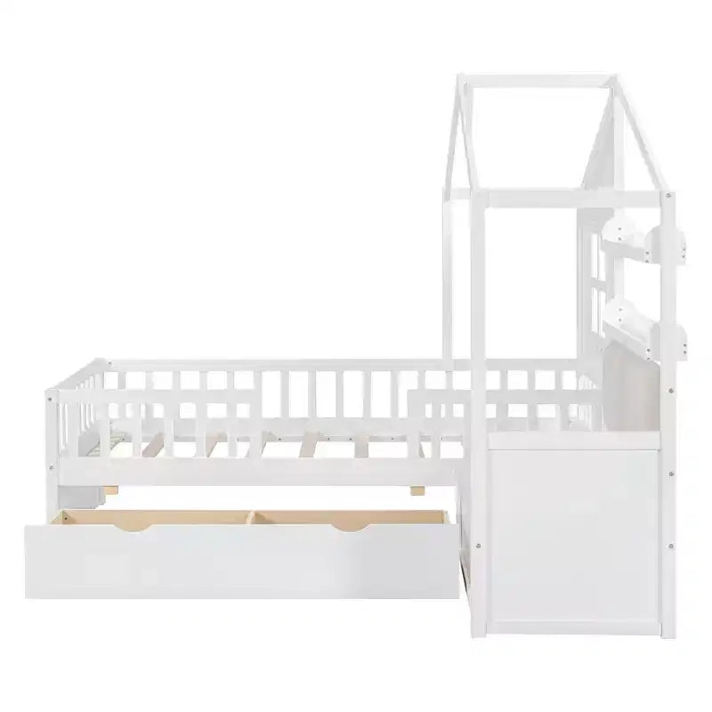 Telaio letto a casetta Whisen, per bambini, con divano, due cassetti e ripiano portaoggetti